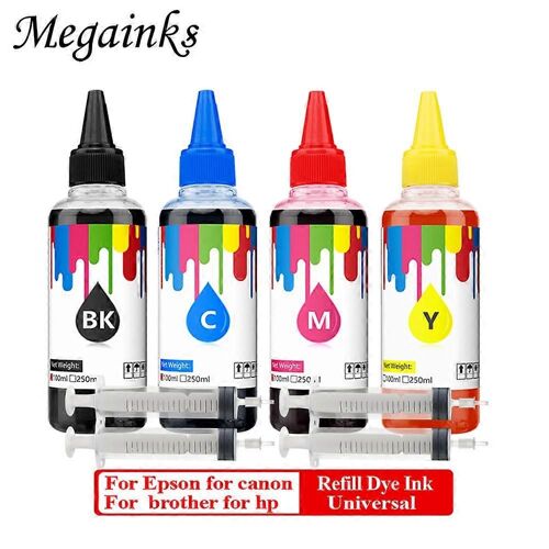 100 ml * 4 Encre de teinture de recharge universelle pour epson pour canon pour hp pour brother toutes les cartouches d'imprimante de bureau et ciss