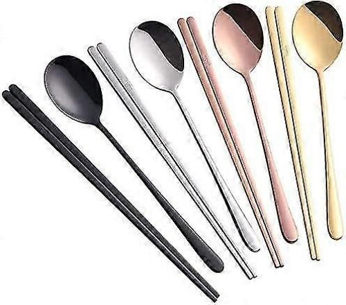 Nouveau 4 Set Cuillère Baguettes, 4 Couleur Réutilisable En Métal En Acier Inoxydable Coréen Chopstix Cuillère Set