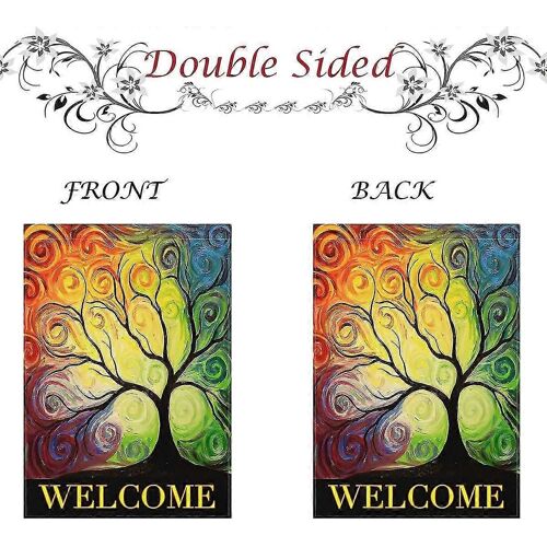 Branche d'arbre arc-en-ciel coloré Double face jardin jardin cour drapeau 12 « x 18 », arbre de vie abstrait été printemps automne décoratif jardin drapeau bannière pour Out