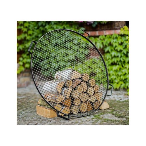 Grille de cuisson ronde en acier avec 4 poignées-Acier noir sablé--Ø 80 cm--Acier noir sablé