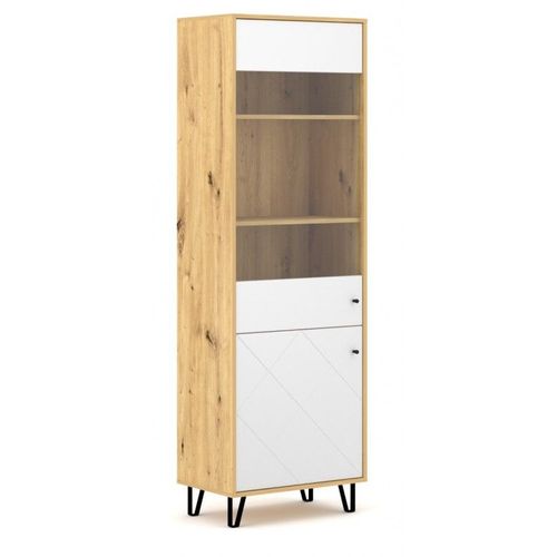 Vaisselier À Porte Réversible Bilbao Coloris Chêne Et Blanc Mat 194,6 Cm-Multicouleur-Multicouleur--