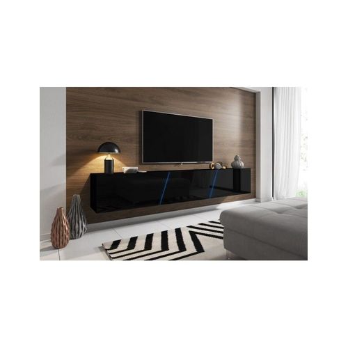 Meuble Tv À Suspendre Slant 240 Avec Led Rgb 240x40x35 Cm-Noir-Noir--