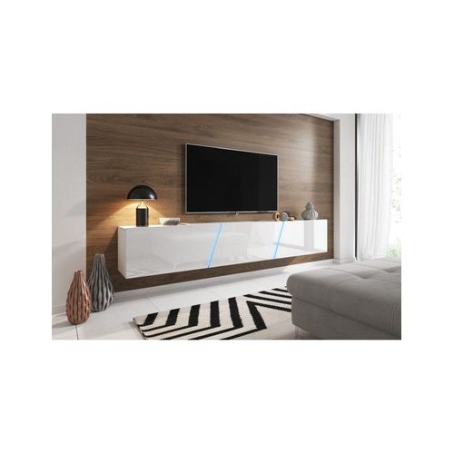 Meuble Tv À Suspendre Slant 240 Avec Led Rgb 240x40x35 Cm-Blanc-Blanc--