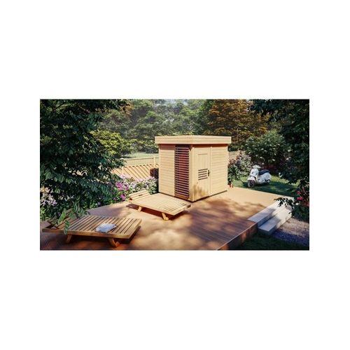 Cabine de sauna vitrée extérieur PRYMULA 4 places 253,8x203,8 x H.259 cm-naturel-naturel--