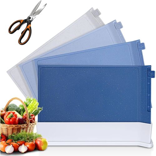 Kalanka-Lot De 4 Planche A Decouper Index - Planche À Découper Plastique De Cuisine Avec Support De Rangement Pour Viande, Légumes, Fruits, Alimentaires Pp-Matériel Sans Bpa - 1 Ciseaux Multifonction