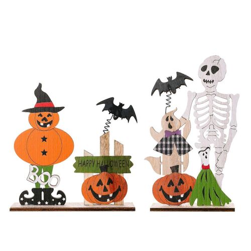 Lot de 2 décorations d'Halloween en bois, idées de friandises, décoration de table en forme de crâne printanier ou fournitures de fête