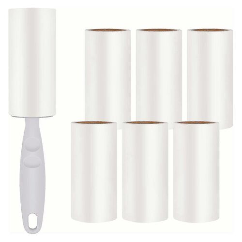 Rouleau de nettoyage pour poils d'animaux, rouleau collant pour poils d'animaux, brosse collante compatible avec chiens et chats - Livré avec 1 rouleau - 6 rouleaux bonus de 60 feuilles