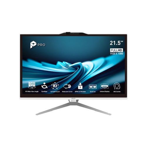 MSI Pro AP222T 14M-058IT PC tout en un/station de travail Intel Core i5 i5-14400 21.5" 1920 x 1080 Écran tactile PC All-in-One 8 Go DDR4-SDRAM 256 Go SSD Windows 11 Pro Wi-Fi 5 (802.11ac) Noir