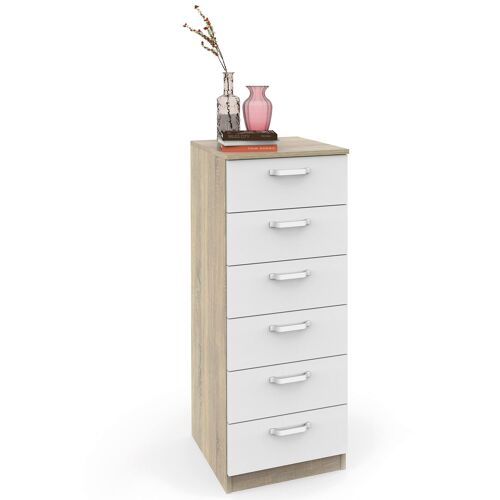 Commode Chambre, Chiffonnier Meuble de Rangement avec 6 Tiroirs, 110x40x40 cm, , Blanc, Briebe, Prakt
