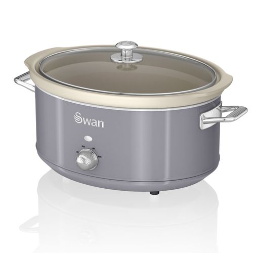 Retro Mijoteuse 6,5L Poêle Amovible en Céramique Antiadhésive, Crock-Pot 320W Gris SWAN SF17031GRN