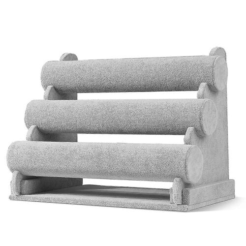 Présentoir À Bijoux En Velours Gris À 3 Niveaux Avec Barre En T - Support De Rangement Amovible Pour Colliers, Bracelets, Boucles D'oreilles, Bracelets, Pendentifs, Bracelets De Cheville, Montres