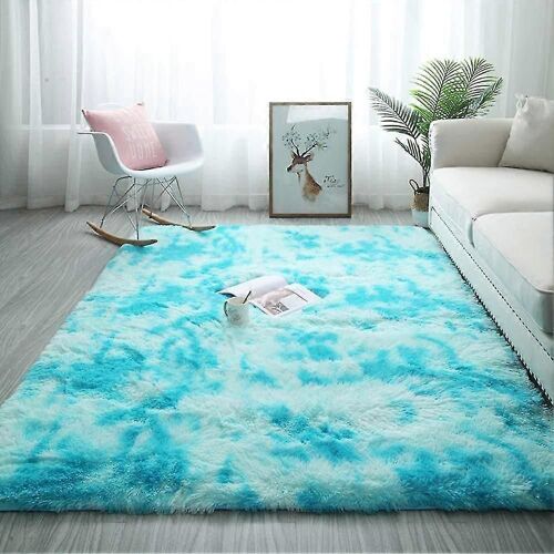 Tapis De Chambre À Poils Longs Pour Salon, Grands Tapis De Sol À Poils Longs Pour Couloir, Tapis À Poils Longs Doux Et Moelleux Pour Salon, Chambre À Coucher, Filles Et Enfants (Bleu Blanc, 120