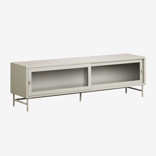 Meuble Tv Paoline 180x40 Cm En Acier Et Verre Vert Kaki