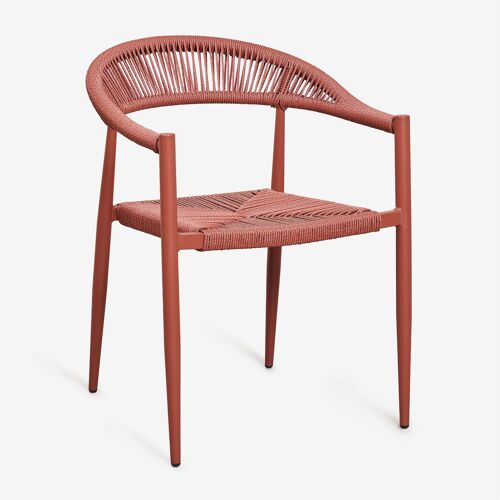 Chaise de salle à manger empilable avec accoudoirs en aluminium et rotin synthétique Amatria Terracota