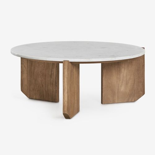 Table Basse Ronde Lavinia En Pierre Naturelle Et Bois De Manguier Bois Naturel Ø70 Cm