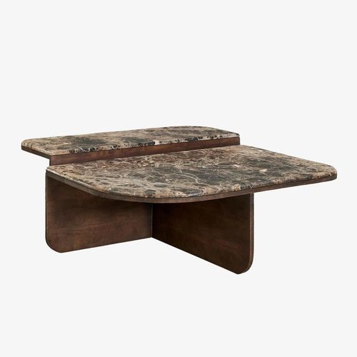 Table Basse 90x90 Cm En Pierre Naturelle Et Bois De Manguier Clotsh