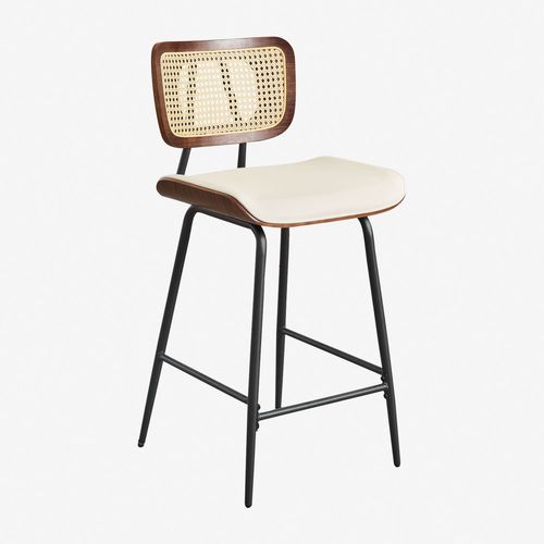Pack De 2 Tabourets Hauts En Bois, Rotin Et Simili Cuir Raysa Bois Foncé ¿65 Cm