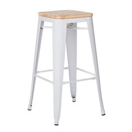 Pack De 2 Tabourets Hauts Empilables En Acier Lix Bois Naturel - Blanc ¿75 Cm