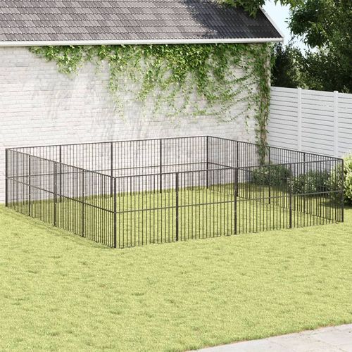 Vidaxl Parc Pour Chien 16 Panneaux Noir Acier Galvanisé