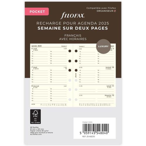 Filofax Pocket Semaine Sur Deux Pages - Français - 2025 Cotton Cream