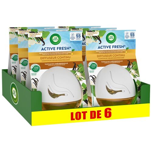 AIR WICK Lot de 6 Diffuseurs Continu Active Fresh Vanille Flacon de 75 ml
