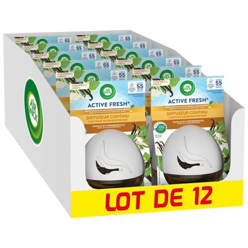AIR WICK Lot de 12 Diffuseurs Continu Active Fresh Vanille Flacon de 75 ml