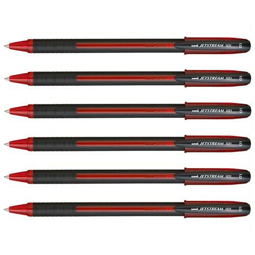 Uni-Ball Lot De 6 Rollers Encre Gel Jetstream 101 Sx101/10 Pointe Moyenne 1mm Rouge