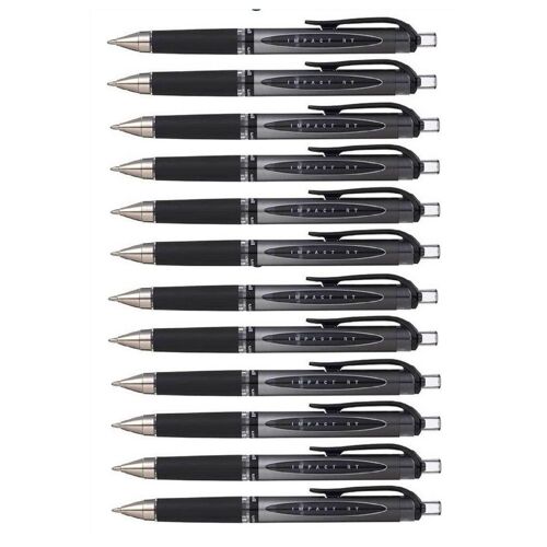 Uni-Ball Lot De 12 Rollers Encre Gel Impact Signo Broad Umn152/10s Auto Rétractable Grip Pointe Large 1mm Noir
