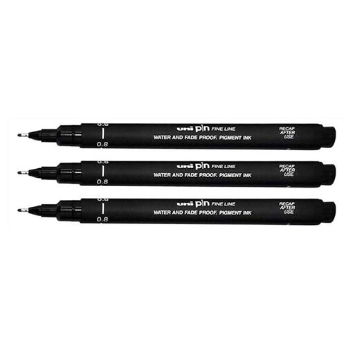 Uni-Ball Lot De 3 Feutres Technique Pin Pointe Calibrée 0,8mm Noir