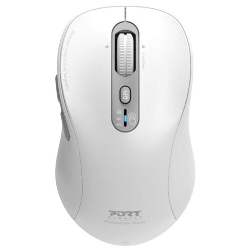 PORT Connect - Souris - expert, rechargeable - optique - 6 boutons - sans fil - 2.4 GHz, Bluetooth - récepteurs sans fil USB / USB-C - blanc
