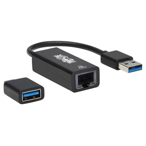 Eaton Tripp Lite Series USB-C, USB-A to RJ45 Gigabit Ethernet Network Adapter (2xM/F), USB 3.2 Gen 1, Black - Adaptateur réseau - USB-C 3.2 Gen 1 / Thunderbolt 3 - Gigabit Ethernet x 1 - noir