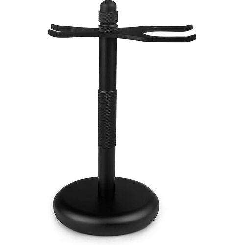 Support De Rasoir Et Blaireau Chromé De Luxe - Compatible Avec La Plupart Des Accessoires De Rasage, Base Antidérapante, Finition Noire