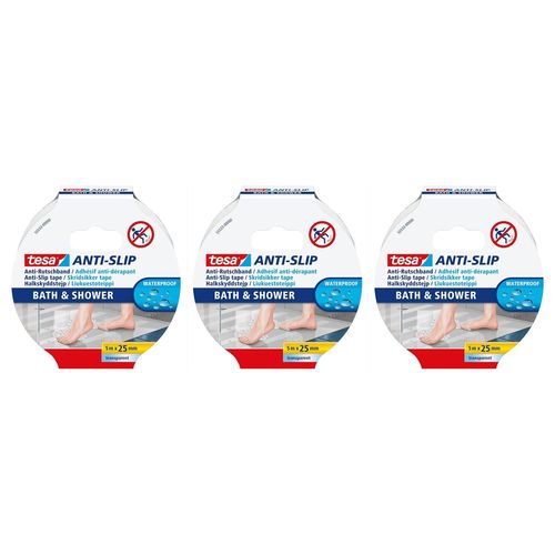 tesa Lot de 3 Rubans adhésif anti-dérapant, Bain & Douche, transparent
