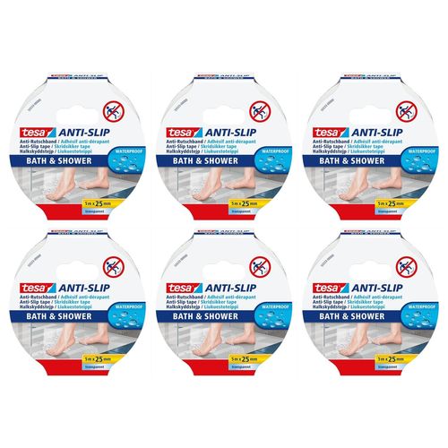 tesa Lot de 6 Rubans adhésif anti-dérapant, Bain & Douche, transparent