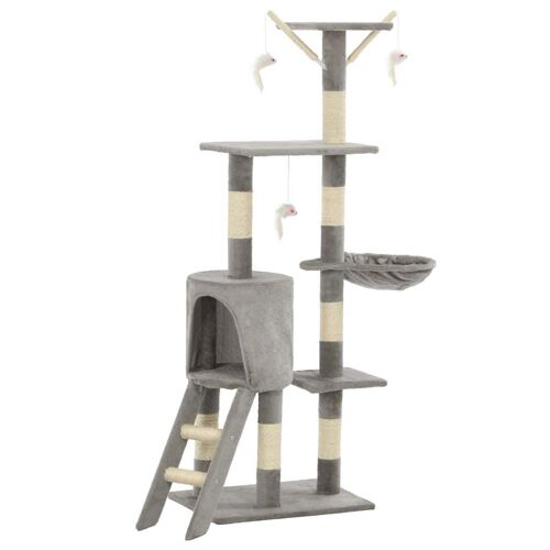 Arbre À Chat Griffoir Grattoir Niche Jouet Animaux Peluché En Sisal 138 Cm Gris Helloshop26 3702036