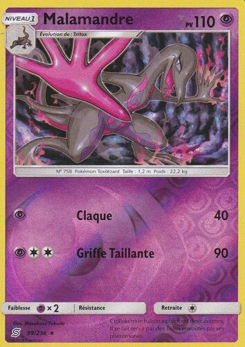 Carte Pokemon - Malamandre - 110 Pv - 99/236 - Holo Reverse - Sl11 - Harmonie Des Esprits - Neuve -