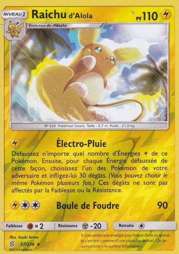 Carte Pokemon - Raichu D'alola - 110 Pv - 57/236 - Holo Reverse - Sl11 - Harmonie Des Esprits - Neuve -