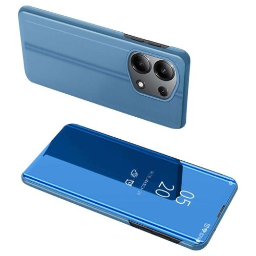 Housse pour Xiaomi Redmi Note 13 Pro 4G / Poco M6 Pro 4G - etui coque portefeuille clear view miroir + verre trempe - BLEU