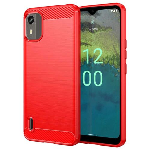 Coque pour Nokia C12 / C12 Pro / C12 Plus - housse etui silicone gel carbone + verre trempe - ROUGE