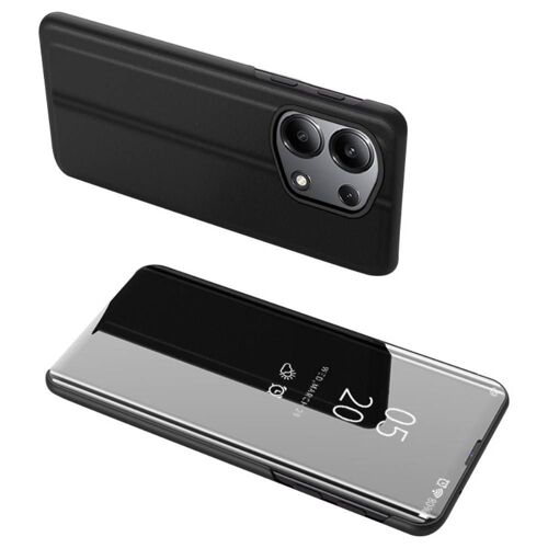 Housse pour Xiaomi Redmi Note 13 Pro 4G / Poco M6 Pro 4G - etui coque portefeuille clear view miroir + film ecran - NOIR
