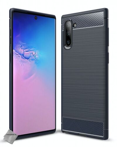 Housse etui coque silicone gel carbone pour Samsung Galaxy Note 10 + verre trempe - BLEU FONCE