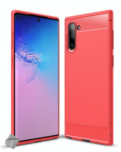 Housse etui coque silicone gel carbone pour Samsung Galaxy Note 10 + verre trempe - ROUGE