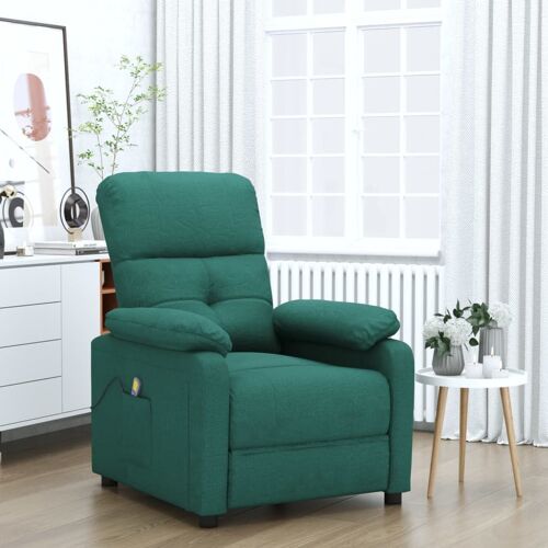 vidaXL Fauteuil de massage Vert foncé Tissu