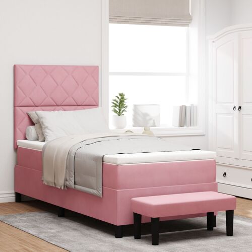 vidaXL Lit Box Spring avec Matelas & Banc Rose 100x200 cm Velours