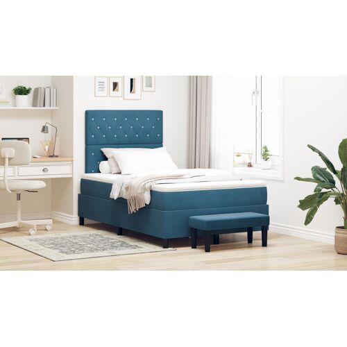 vidaXL Lit à Ressorts avec Matelas & Banc Bleu Marine 120x190 cm Velours