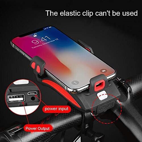 Support De Téléphone 4 En 1 Pour Vélo Avec Éclairage Led, Batterie Externe Et Klaxon ¿ Rechargeable Par Usb, Installation Facile