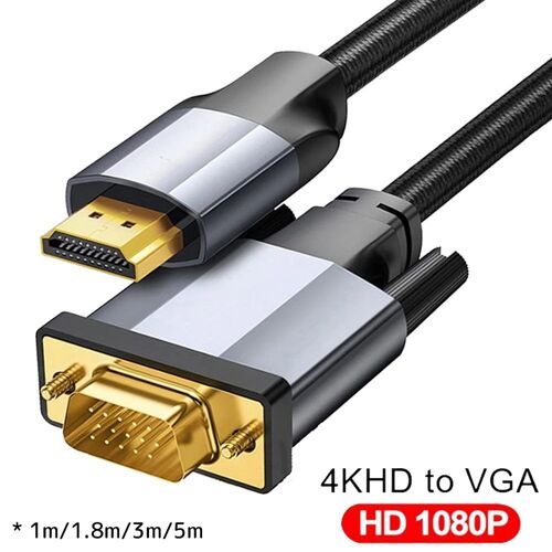 Câble adaptateur HDMI vers VGA avec fil tressé en alliage d'aluminium, longueur de 1 m à 5 m, prise en charge Full HD 1080p
