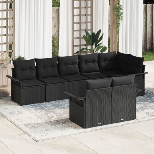 Ensemble De 8 Pièces De Canapé De Jardin Avec Coussins Rattan Poly Noir, Canapé De Jardin 2 Places Avec Rangement & Coussins Rattan Poly Noir