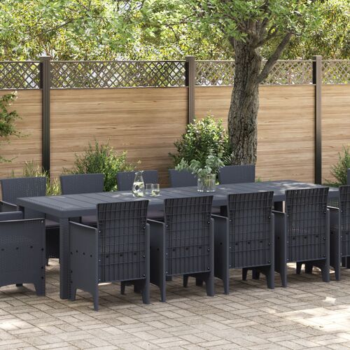 Ensemble De Salle À Manger De Jardin Vidaxl 13 Pièces Avec Coussins Anthracite Poly Rattan, Table De Jardin Vidaxl Anthracite 150x100x73 Cm Poly Rattan, Chaises De Jardin Vidaxl Avec Coussins 4 Pcs Anthracite Poly Rattan