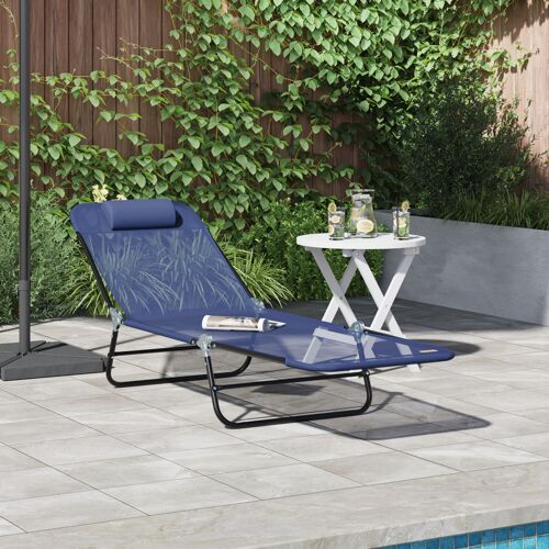 Vidaxl Chaise Longue Pliante Avec Appui-Tête Bleu Marine En Textilène